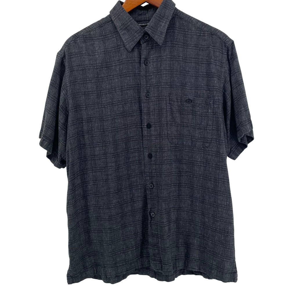Marc‎ Edwards Button Front Camp Shirt Mens Large Linen Blend Charcoal Gray